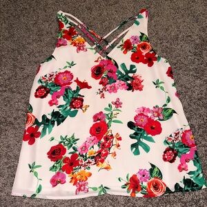 Express size small Floral Tank Top Criss Cross Blouse white pink green